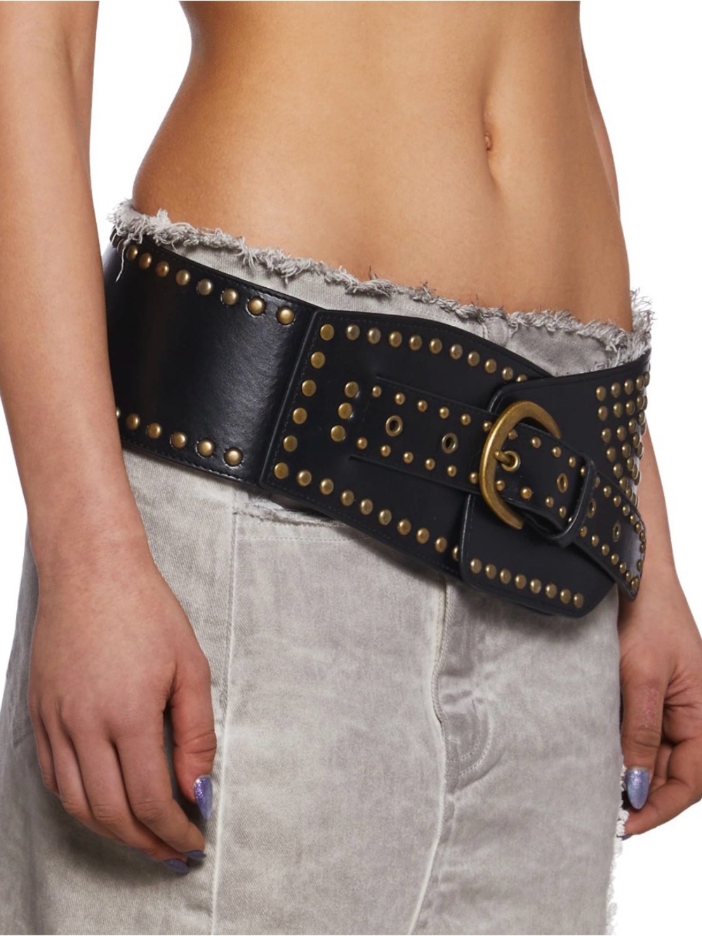 Edgy / festival style /Boho chic Studded Wide faux Leather Hip Belt - Black - Picture 3 of 6